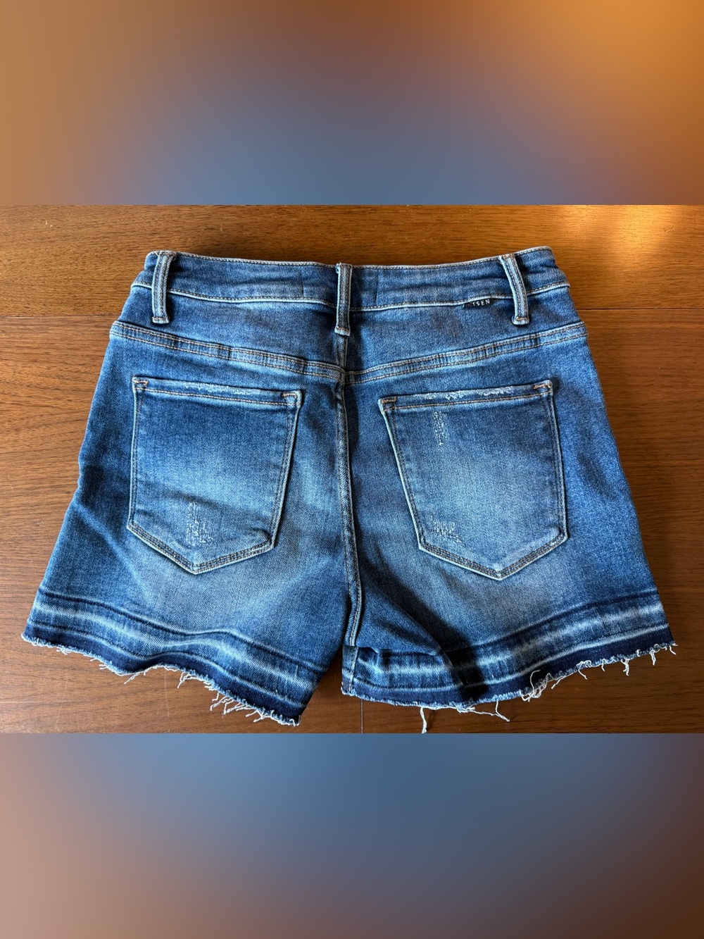 Risen by W.O. Denim Dark Blue Washed Cutoff Jean Shorts - Picture 12 of 14